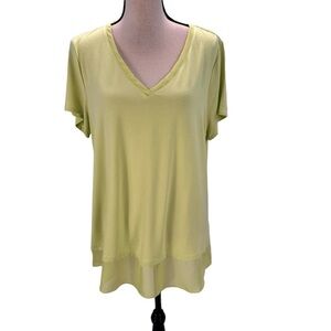 JM Collection Short Sleeve V-Neck Mesh Hem T-Shirt - Lime Green - size Large